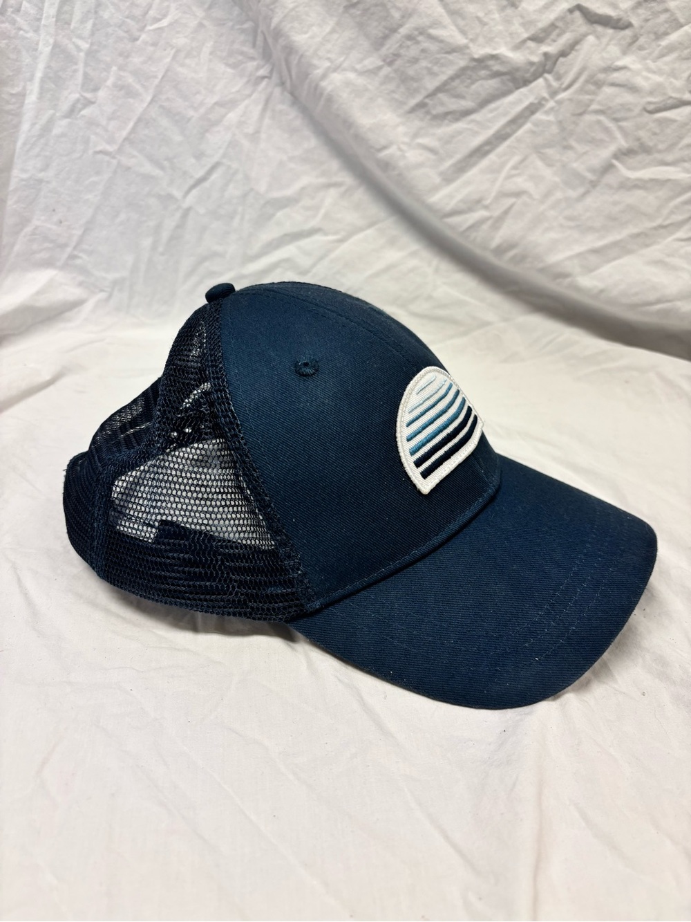 J. Crew Navy with White/Light Blue Patch Mesh Trucker Hat